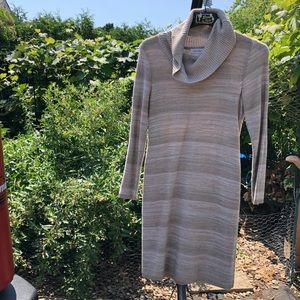 Calvin Klein Cowl Neck Sweater Dress Long Sleeve Tan